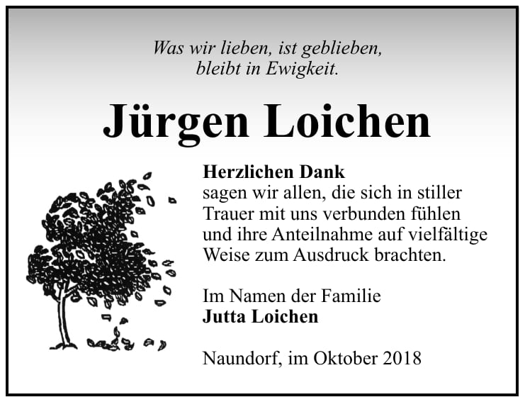 Danksagung Jürgen Loichen