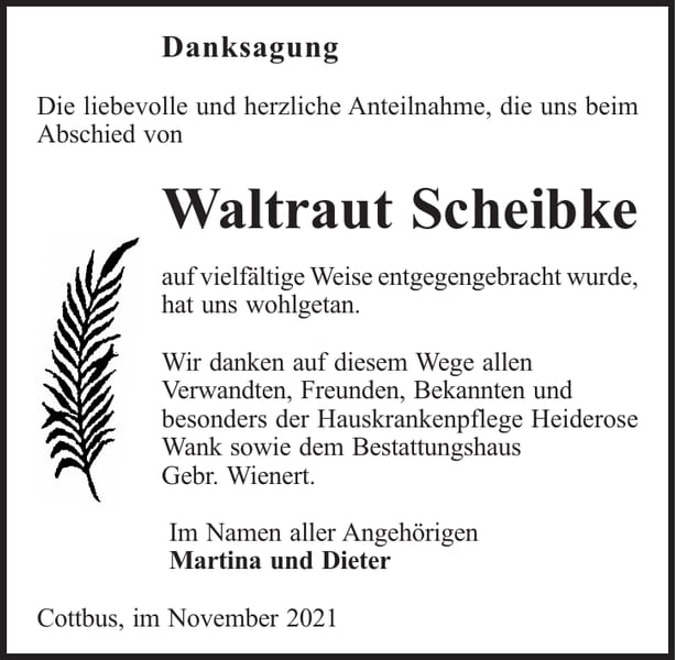 Danksagung Waltraut Scheibke