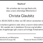 Traueranzeige Christa Glaubitz