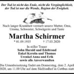 Traueranzeige Martha Schirmer