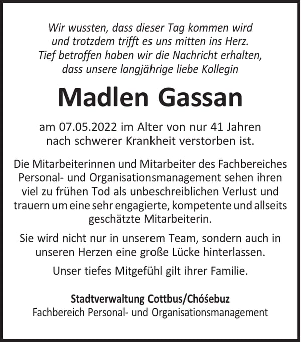 Nachruf Madlen Gassan