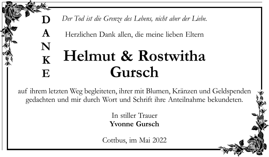 Danksagung Helmut und Rostwitha Gursch
