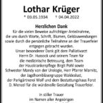 Danksagung Lothar Krüger