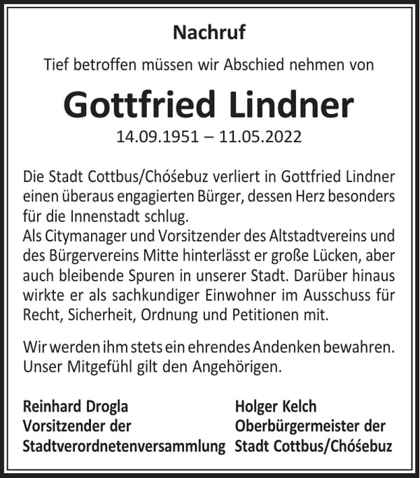 Nachruf Gottfried Lindner