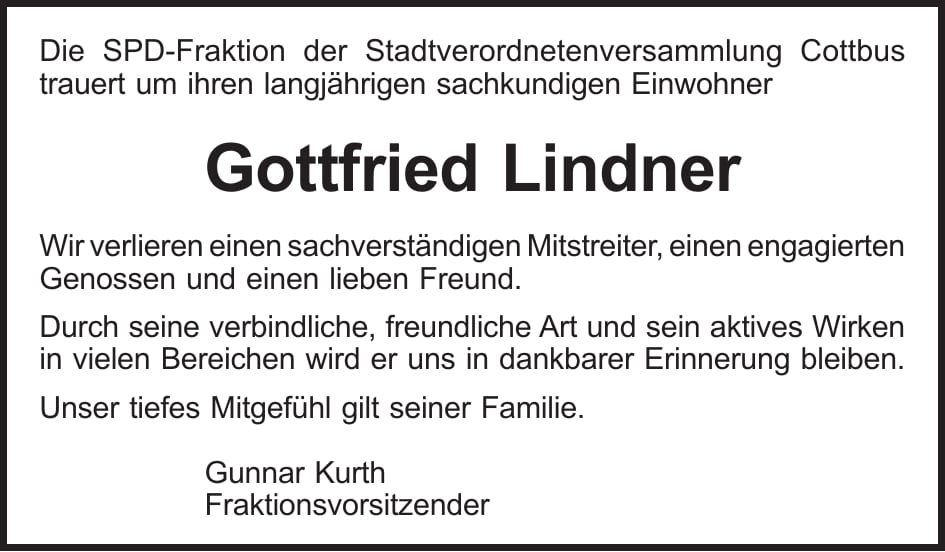 Nachruf Gottfried Lindner