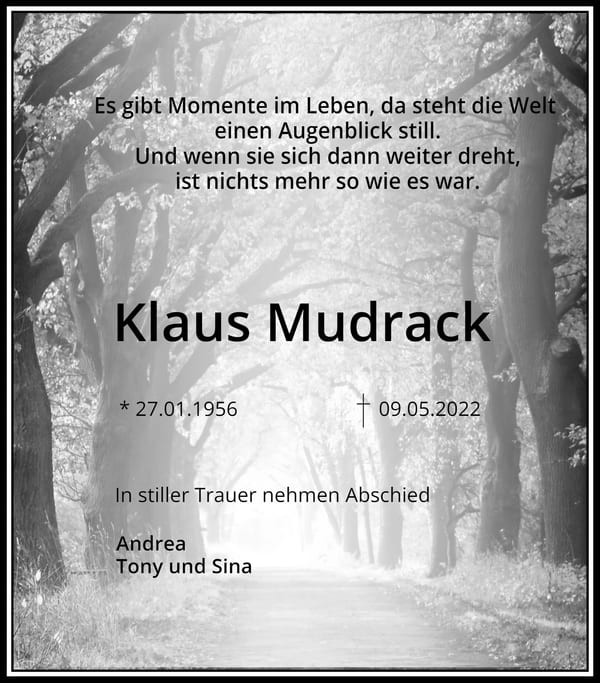 Traueranzeige Klaus Mudrack