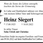 Traueranzeige Heinz Siegert