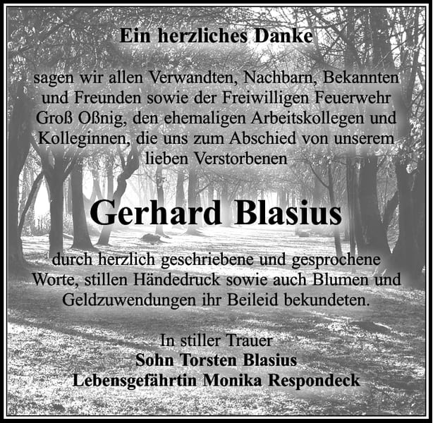 Danksagung Gerhard Blasius