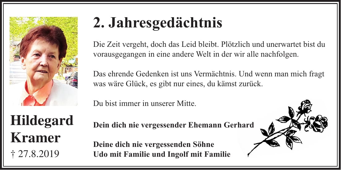 Jahresgedenken Hildegard Kramer