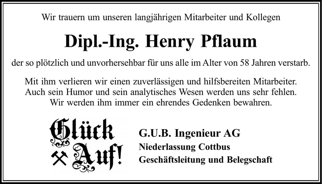 Nachruf Dipl.-Ing. Henry Pflaum