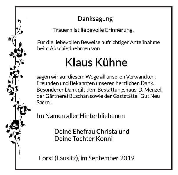 Traueranzeige Klaus Kühne