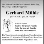 Traueranzeige Gerhard Mühle