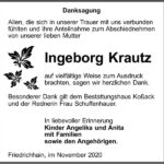 Traueranzeige Ingeborg Krautz