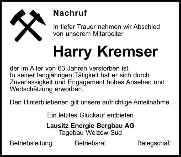Nachruf Harry Kremser
