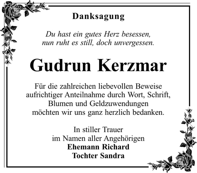 Danksagung Gudrun Kerzmar