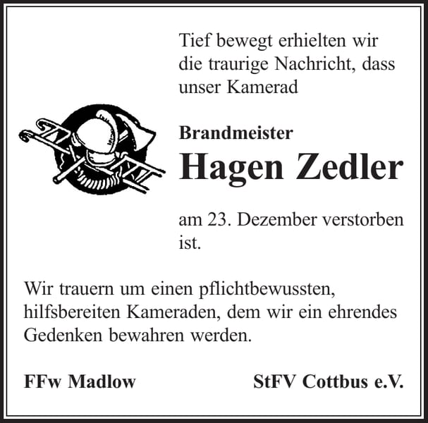 Nachruf Hagen Zedler