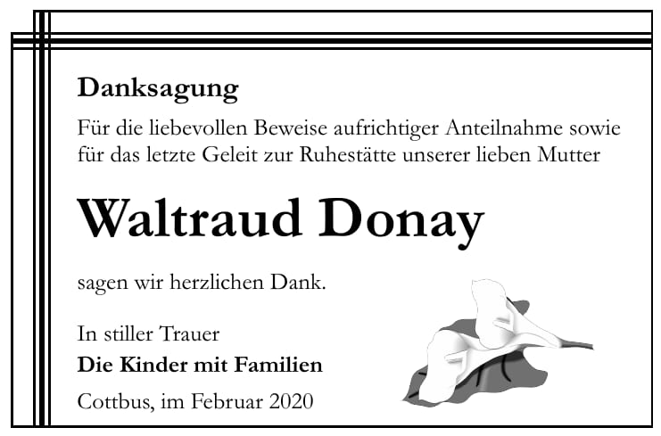 Traueranzeige Waltraud Donay
