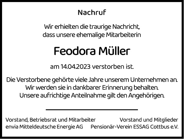 Nachruf Feodora Müller