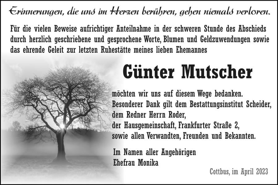 Danksagung Günter Mutscher
