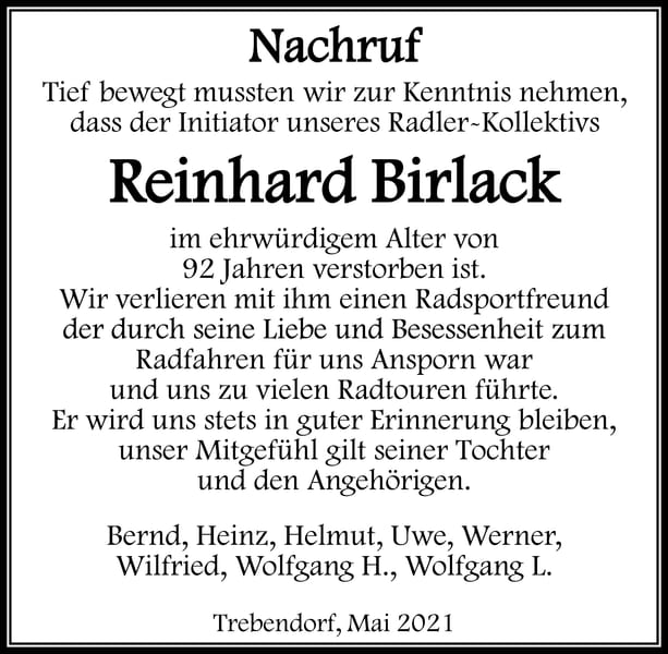Nachruf Reinhard Birlack