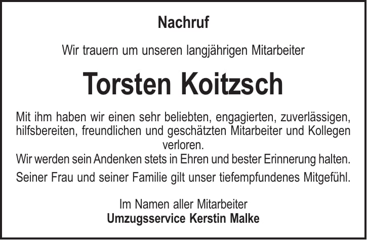 Nachruf Torsten Koitzsch