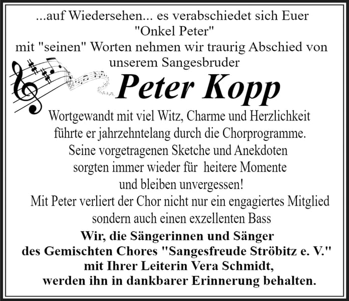 Traueranzeige Peter Kopp