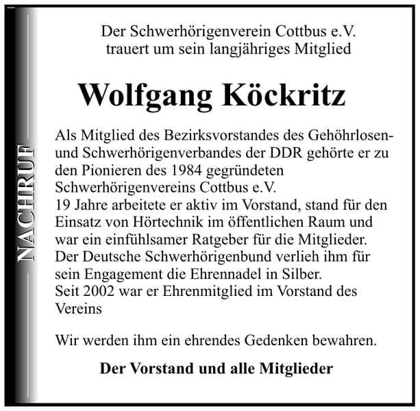 Nachruf Wolfgang Köckritz