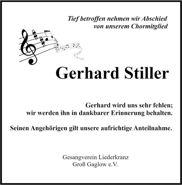 Traueranzeige Gerhard Stiller