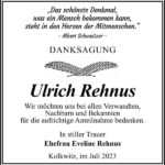 Danksagung Ulrich Rehnus