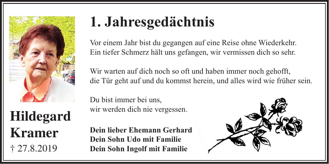 Jahresgedenken Hildegard Kramer