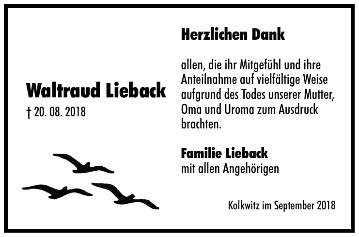 Danksagung Waltraud Lieback