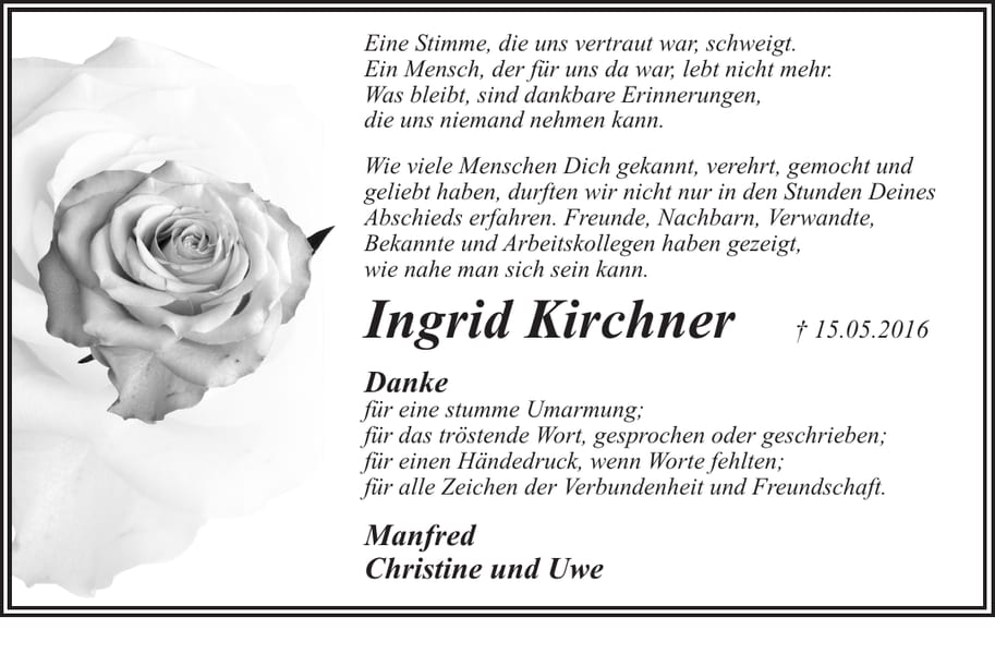 Danksagung Ingrid Kirchner