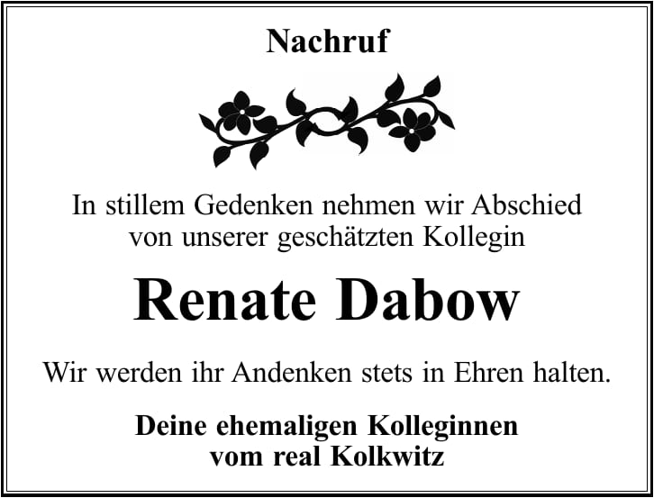 Nachruf Renate Dabow
