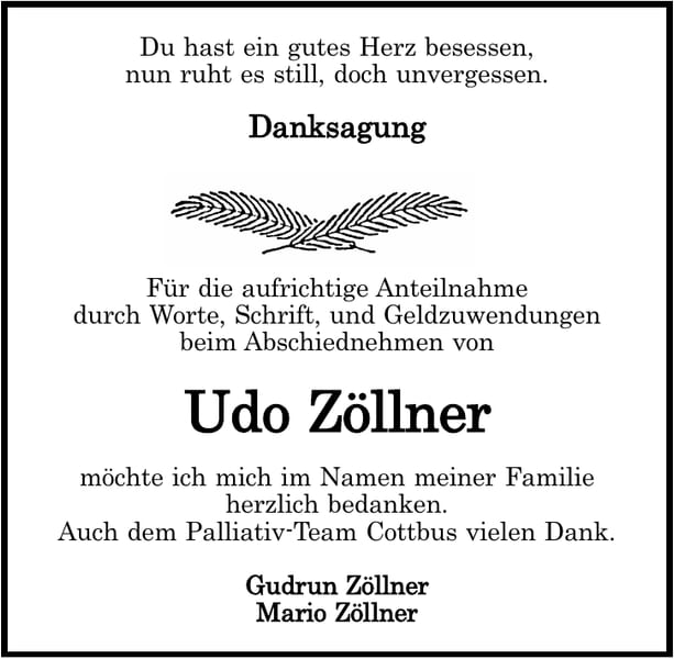 Danksagung Udo Zöllner