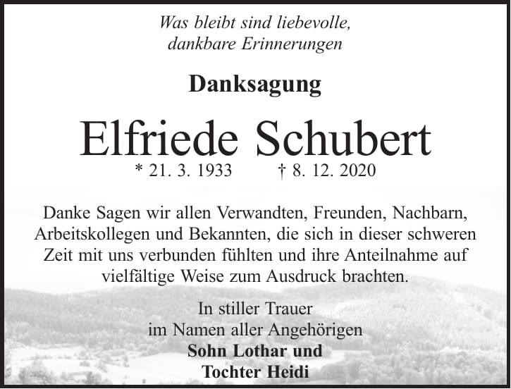 Danksagung Elfriede Schubert