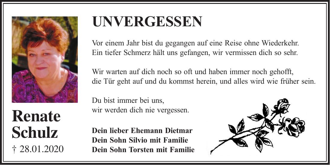 Jahresgedenken Renate Schulz