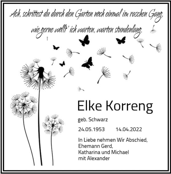 Traueranzeige Elke Korreng, geb. Schwarz