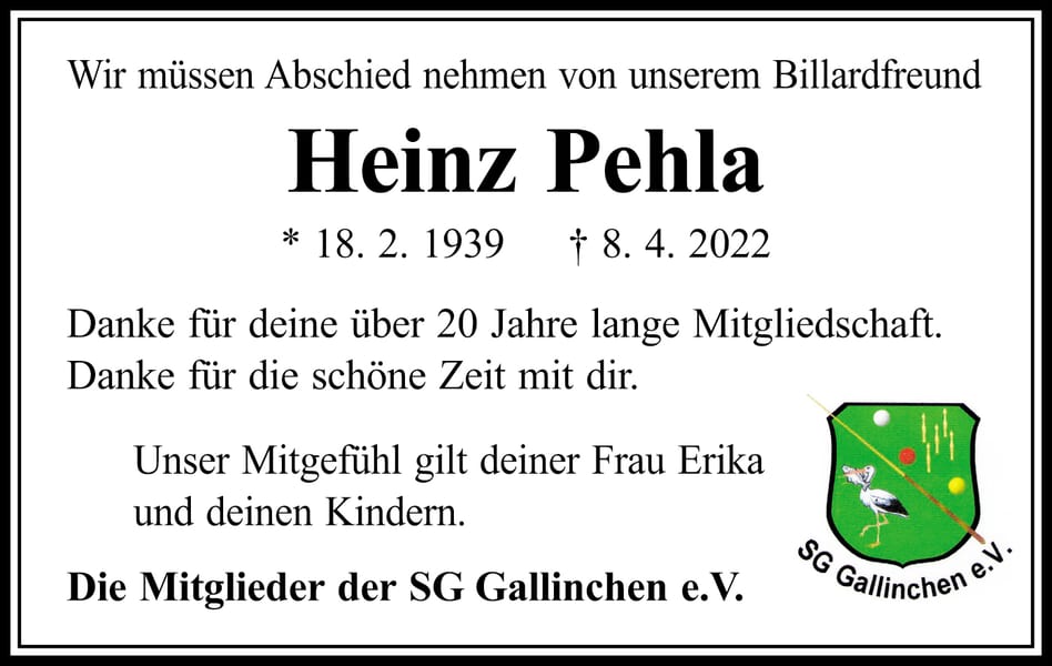 Nachruf Heinz Pehla