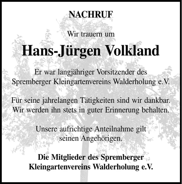 Nachruf Hans-Jürgen Volkland