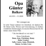 Traueranzeige Günter Balkow