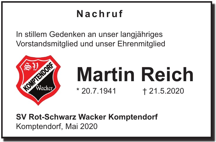 Traueranzeige Martin Reich