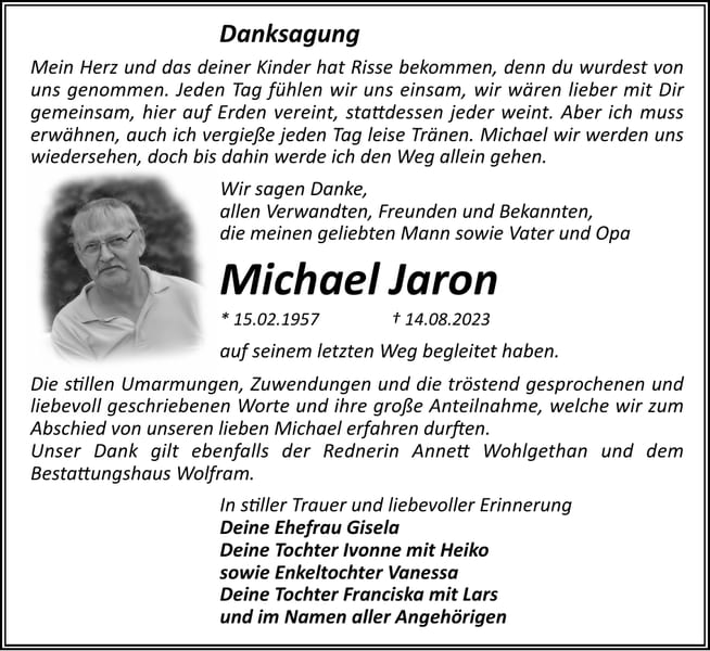 Danksagung Michael Jaron