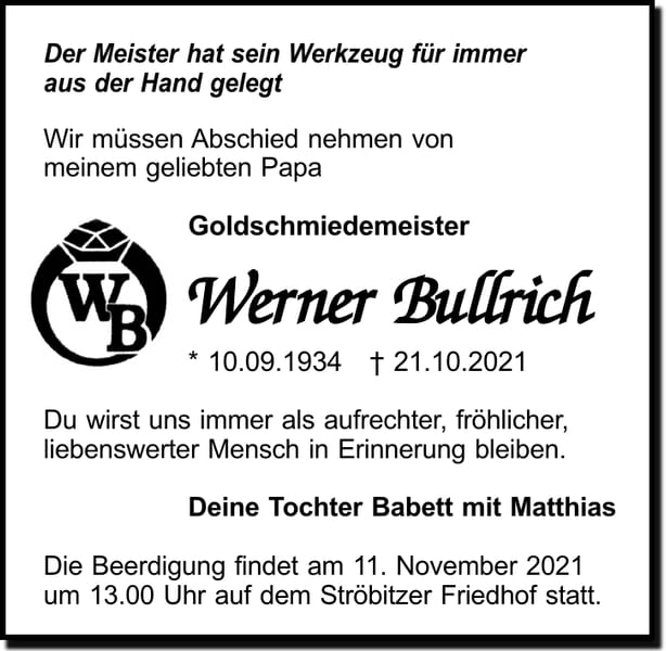 Traueranzeige Werner Bullrich