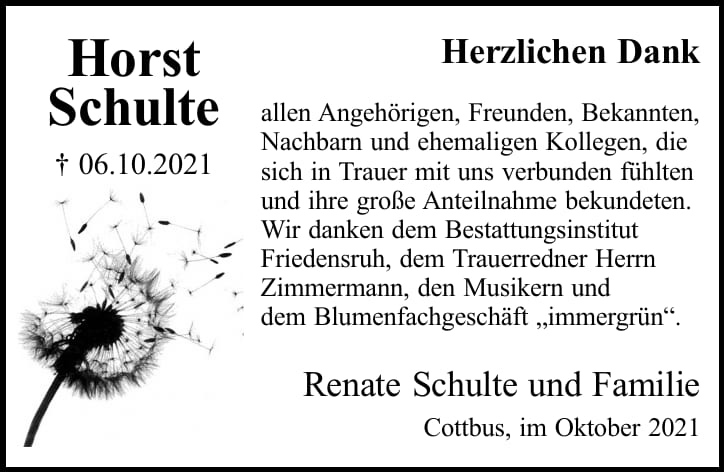 Danksagung Horst Schulte