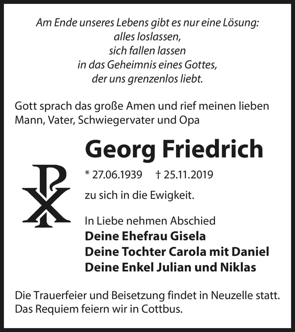 Traueranzeige Georg Friedrich
