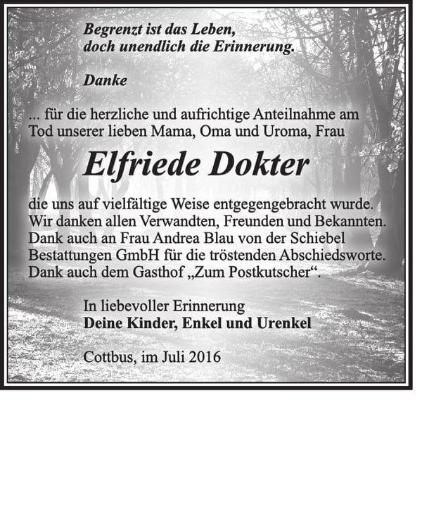 Danksagung Elfriede Dokter