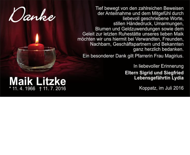 Danksagung Maik Litzke