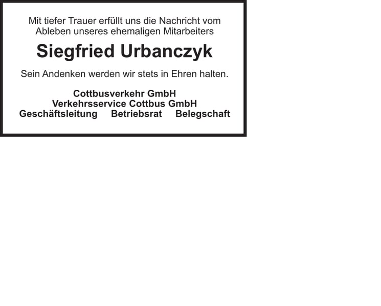 Nachruf Siegfried Urbanczyk