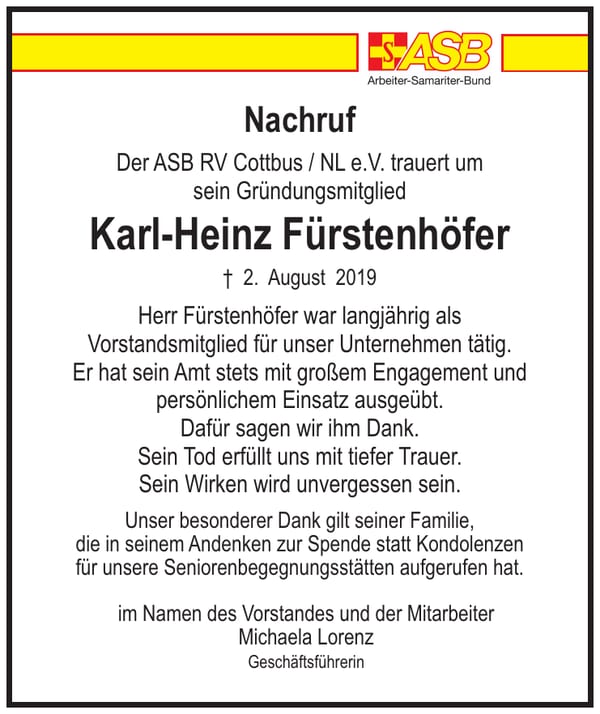 Nachruf Karl-Heinz Fürstenhöfer