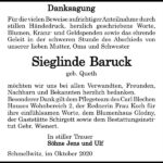 Danksagung Sieglinde Baruck, geb. Queth